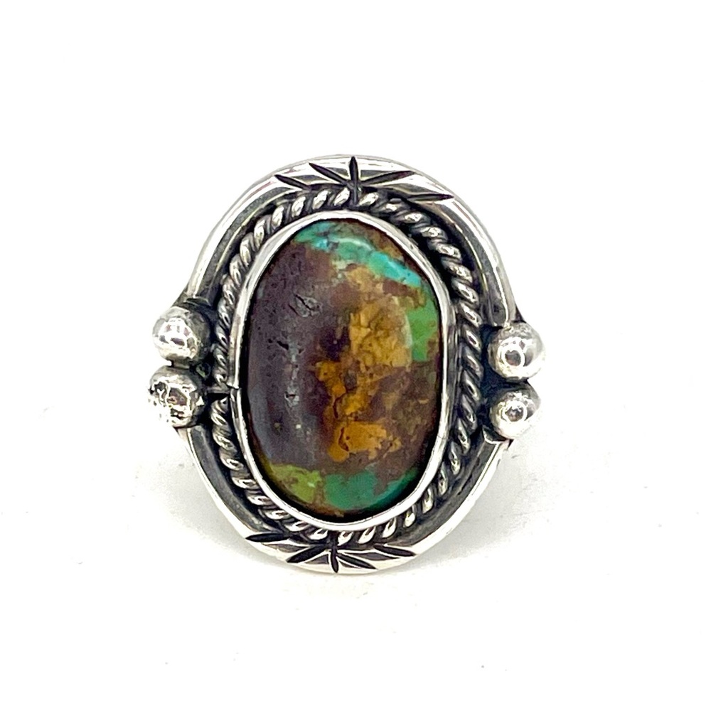 Navajo Green Turquoise Ring Size 7 Sterling Silver Vintage